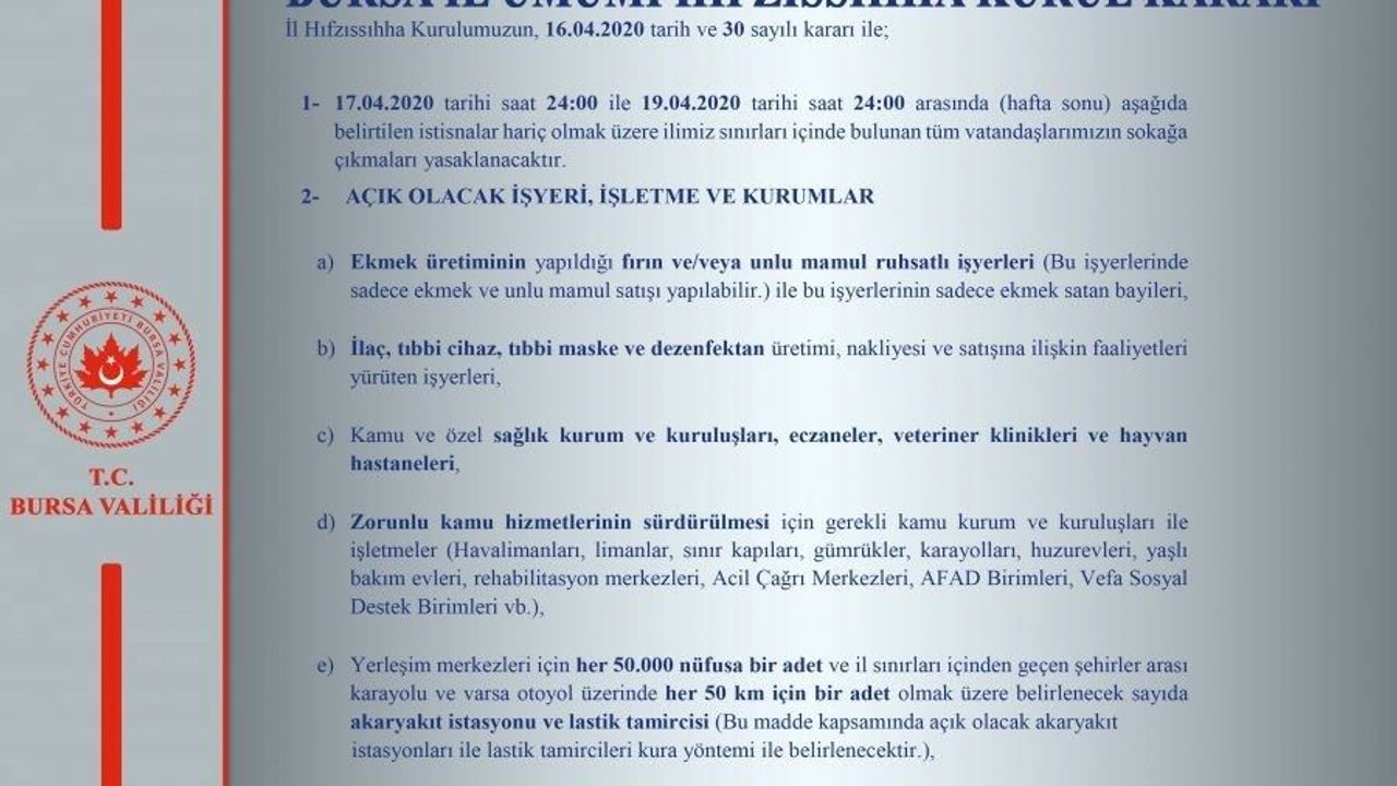 Bursada sokağa çıkma yasağına ilişkin kararlar açıklandı