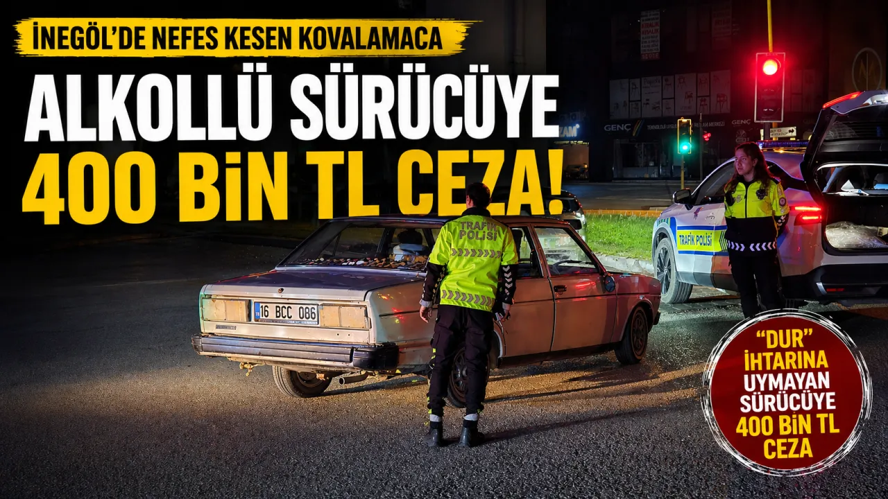 İnegöl’de polisten kaçan alkollü sürücüye 400 bin TL ceza