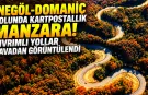 İnegöl-Domaniç yolunda kartpostallık manzara! Kıvrımlı yollar havadan görüntülendi