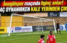 İnegölspor maçında ilginç anlar! Maç oynanırken kale yerinden çıktı