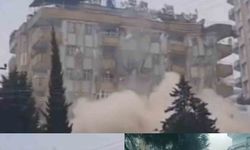 Depremde bir binanın çökmesi kamerada