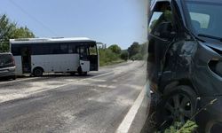 İşçi servisi ile otomobil kaza yaptı, şans eseri yaralanan olmadı
