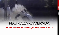 Feci kaza kamerada: Bowling heykeline çarpıp takla attı