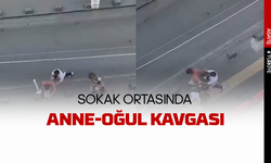 Sokak ortasında anne oğul kavgası kamerada