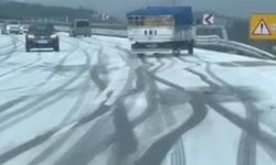 İznik'te Yollar buz tutunca araçlar dans etti