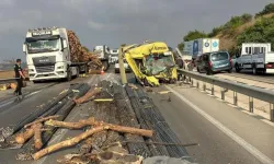 Bursa'da bir tır, tomruk yüklü tıra çarptı: Ortalık savaş alanına döndü