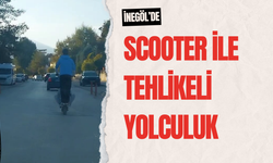 İnegöl'de scooter ile tehlikeli yolculuk