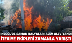 İnegöl'de Saman Balyaları Alev Alev Yandı, İtfaiye Ekipleri Zamanla Yarıştı