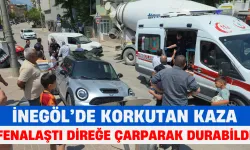 İnegöl’de direksiyon başında fenalaşan sürücü tabelaya çarptı