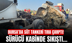 Bursa’da süt tankeri tıra çarptı! Sürücü kabinde sıkıştı