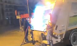 Çöp toplama sırasında yanan kamyonunu itfaiyeye sürdü