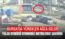 Bursa'da yürekler ağza geldi! Yolcu otobüsü otomobili metrelerce savurdu
