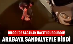İnegöl'de sağanak hayatı durdurdu! Arabaya sandalyeyle bindi