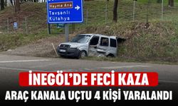İnegöl’de feci kaza! Araç kanala uçtu, 4 kişi yaralandı