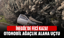 İnegöl'de feci kaza! Otomobil ağaçlık alana uçtu