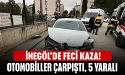 İnegöl'de feci kaza! Otomobiller çarpıştı, 5 yaralı