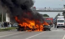 Samsun’da 5 araçlı zincirleme kaza! 3 otomobil alev alev yandı, 4 yaralı