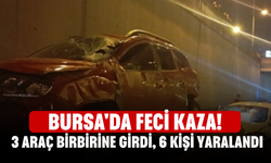 Bursa'da feci kaza! 3 araç birbirine girdi, 6 kişi yaralandı