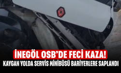 İnegöl OSB’de Feci Kaza! Kaygan Yolda Servis Minibüsü Bariyerlere Saplandı