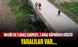 İnegöl’de 3 Araç Çarpıştı, 1 Araç Köprüden Düştü! Yaralılar Var...