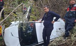Ayvacık'ta otomobil uçuruma yuvarlandı, sürücü yaralandı