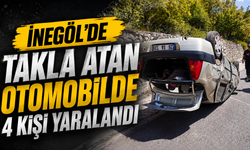 İnegöl’de Takla Atan Otomobilde 4 Kişi Yaralandı