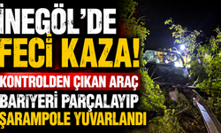 İnegöl’de Feci Kaza! Kontrolden Çıkan Araç Bariyeri Parçalayıp Şarampole Yuvarlandı
