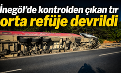 İnegöl’de kontrolden çıkan tır orta refüje devrildi