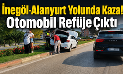İnegöl-Alanyurt Yolunda Kaza! Otomobil Refüje Çıktı