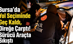 Bursa’da Yol Seçiminde Geç Kaldı, Direğe Çarptı! Sürücü Araçta Sıkıştı