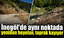 İnegöl'de aynı noktada yeniden heyelan, toprak kayıyor
