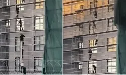 Bursa'da metrelerce yükseklikte tehlikeli mesai! İşçiler kameraya yansıdı