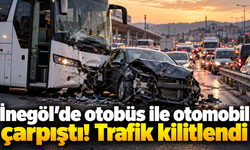İnegöl'de otobüs ile otomobil çarpıştı! Trafik kilitlendi