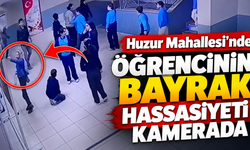 İnegöl'de öğrencinin Türk bayrağına gösterdiği hassasiyet kamerada