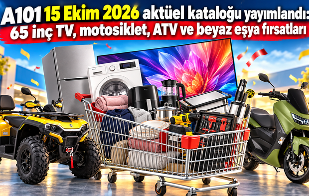 A101 15 Ekim 2026 aktüel kataloğu yayımlandı: 65 inç TV, motosiklet, ATV ve beyaz eşya fırsatları