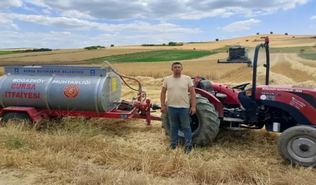 İnegöllü Muhtar Ekin Yangınlarına Karşı Sulama Tankeriyle Nöbete Başladı