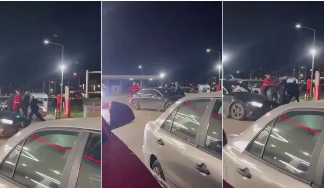Bursa'da akaryakıt istasyonunda sürücülerin tekme tokat kavgası kamerada