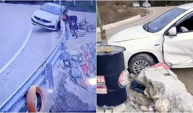 Uludağ yolunda kontrolden çıkan araç bariyerlere çarptı