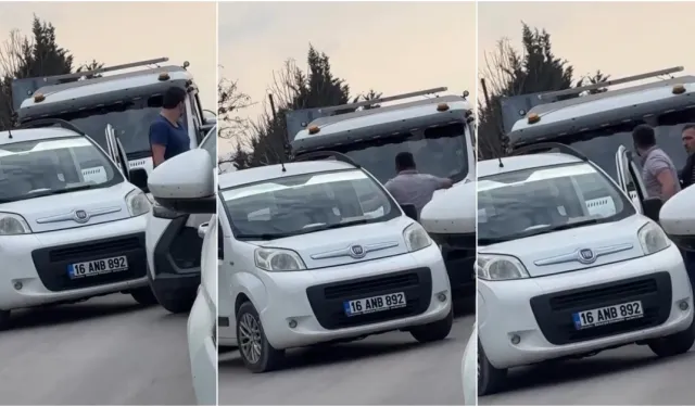Bursa’da trafikte yol verme kavgası kamerada