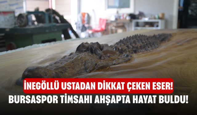 Bursaspor timsahı ahşapta hayat buldu! İnegöllü ustadan dikkat çeken eser