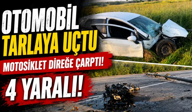Otomobilin devirdiği elektrik direğine motosiklet çarptı: 4 yaralı