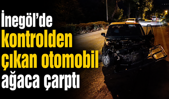İnegöl’de kontrolden çıkan otomobil ağaca çarptı