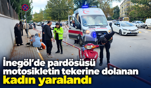 İnegöl’de pardösüsü motosikletin tekerine dolanan kadın yaralandı