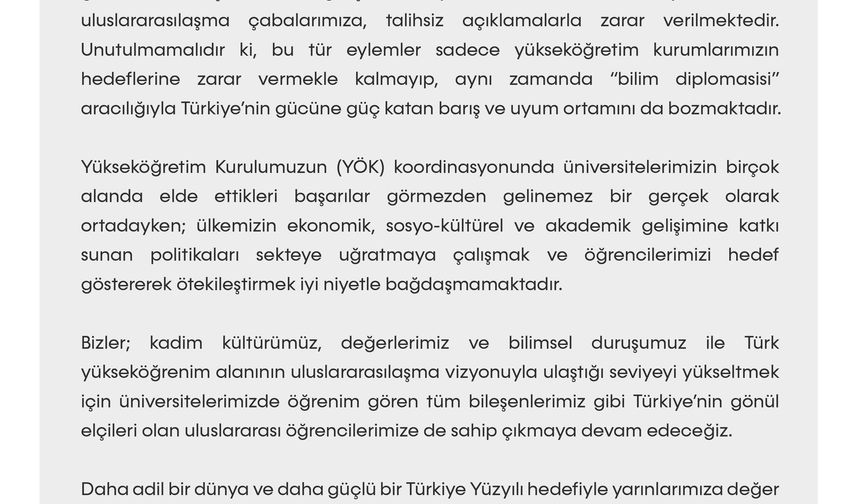 17 üniversiteden ortak bildiri: "Türkiye'nin gönül elçileri uluslararası öğrencilerimize sahip çıkmaya devam edeceğiz"