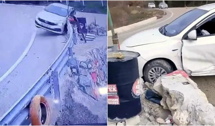 Uludağ yolunda kontrolden çıkan araç bariyerlere çarptı