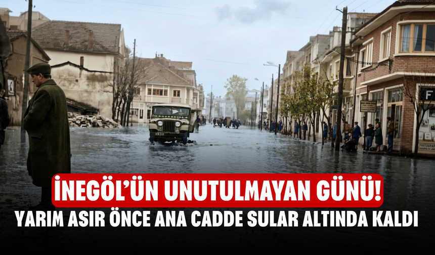 İnegöl’ün Unutulmayan Günü! Yarım Asır Önce Ana Cadde Sular Altında Kaldı