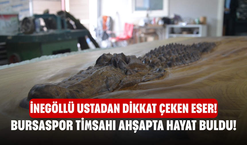 Bursaspor timsahı ahşapta hayat buldu! İnegöllü ustadan dikkat çeken eser