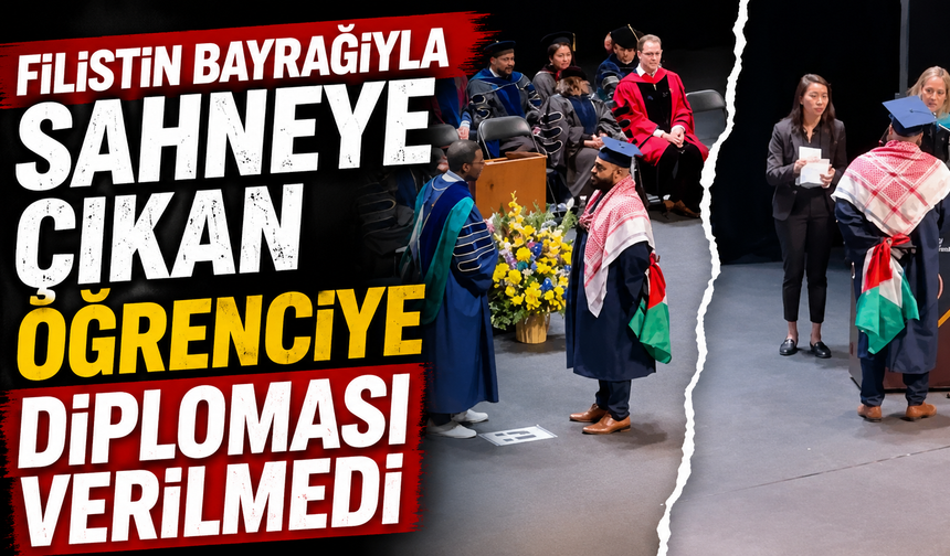 Filistin bayrağıyla sahneye çıkan öğrenciye diploması verilmedi