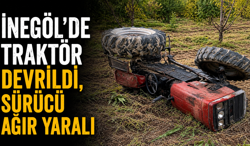 İnegöl'de traktör devrildi, sürücü ağır yaralı