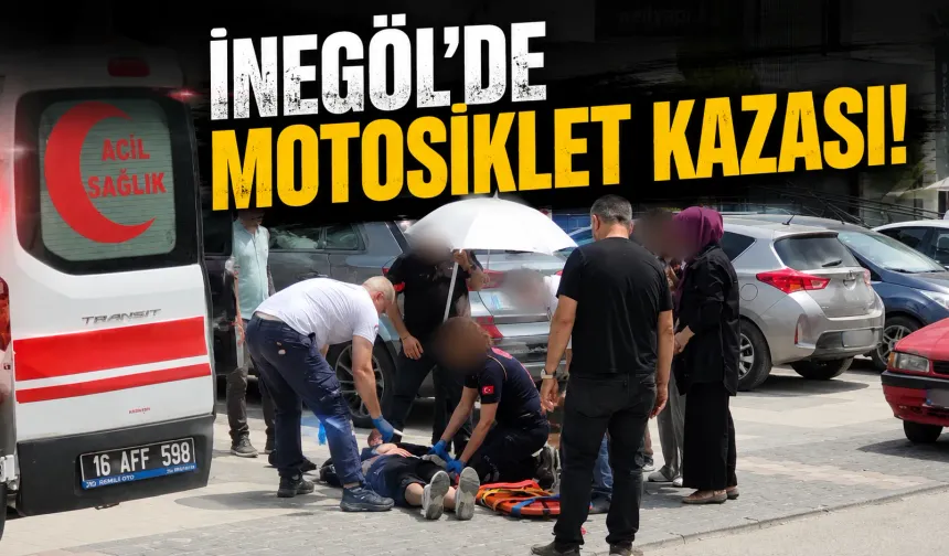 İnegöl’de Motosiklet Kazası! Esnaf Yaralı Sürücüyü Şemsiyeyle Korudu